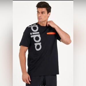 Adidas Men's Black T-Shirt with Orange Accent pocket